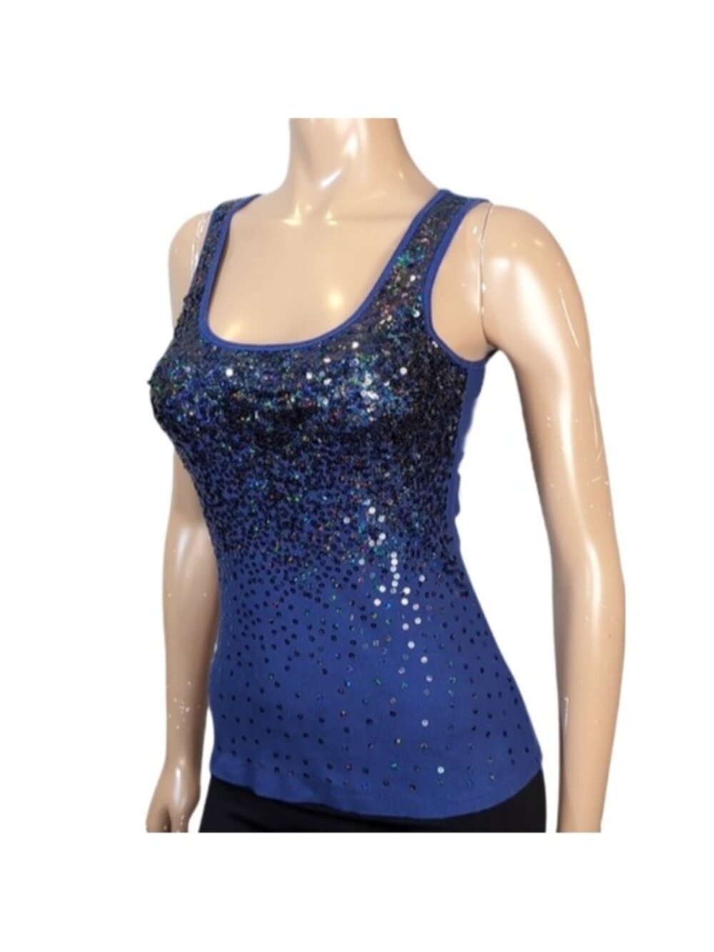 Express Tank Top Ombre Sequin Sleeveless Ribbed Knit Blue Womens Size XS